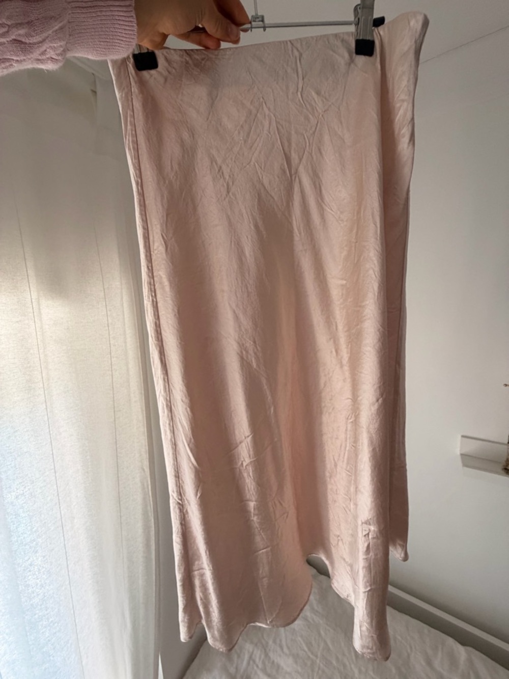 Aritzia Silky Light Pink Bias-Cut Midi Skirt